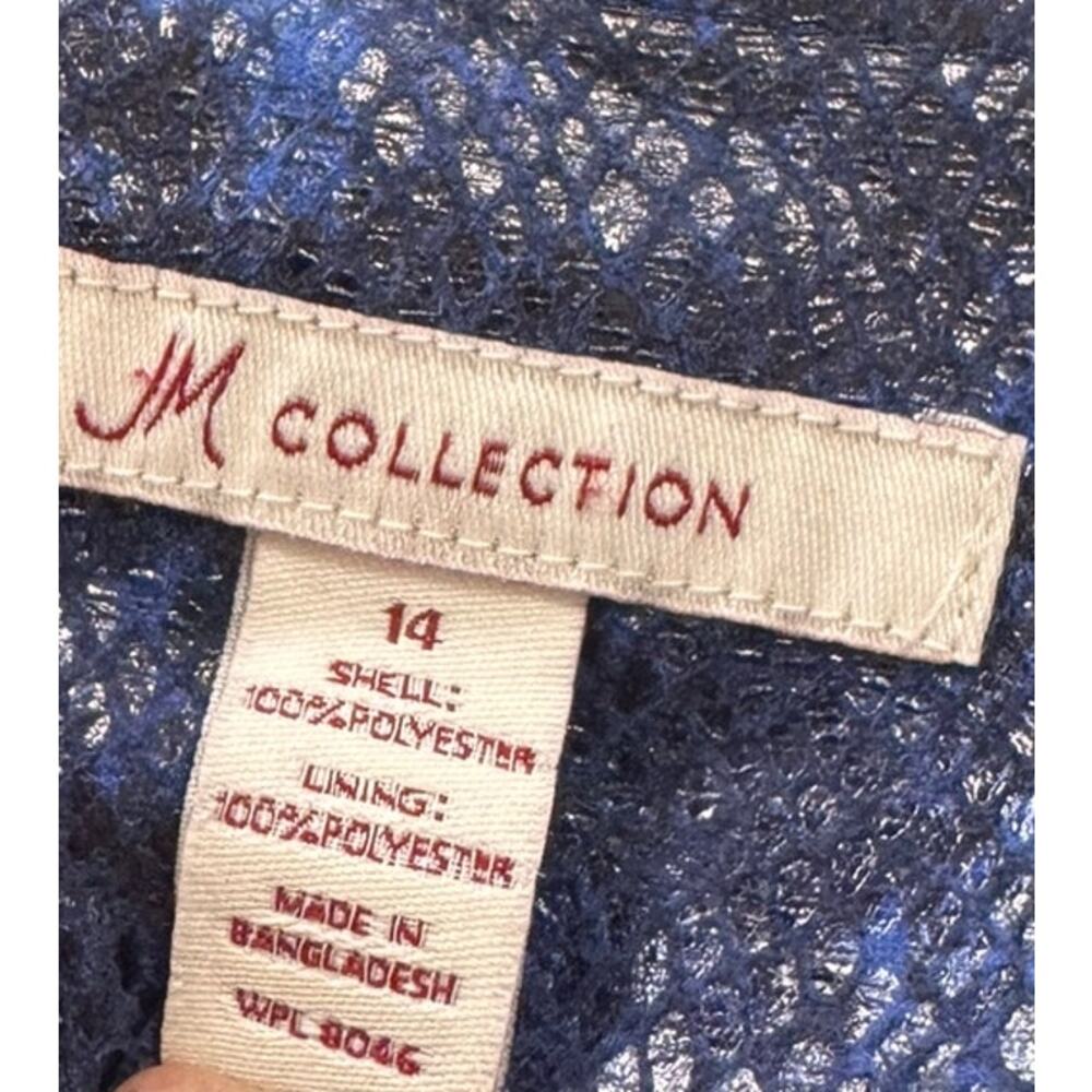 JM Collection Size 14 Blue Faux Snakeskin Print Full Zip Jacket Metallic Texture - Picture 3 of 9